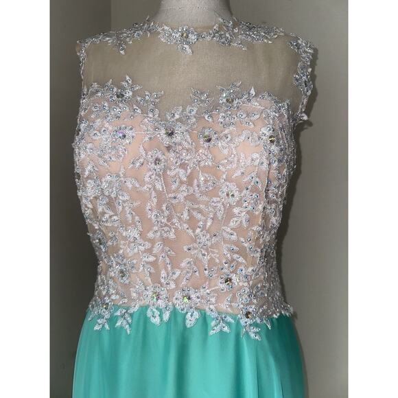 Glam Gurlz Green Prom Formal Dress Ballgown Hand Beaded Lace Rhinestone Sz 12 - Picture 5 of 16